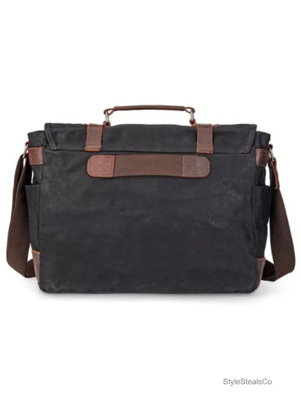 Vintage Genuine Leather Waxed Canvas Laptop Messenger Bag with Padded Sleeve
